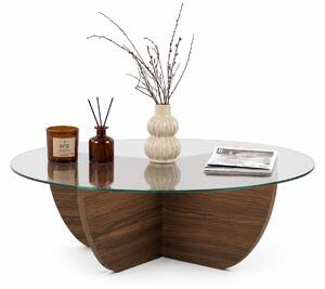 Masuta cafea LIYA, nuc/transparent, sticla/PAL, 90x90x30 cm