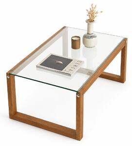 Masuta de cafea Via, transparent/maro, sticla securizata/lemn, 85x55x3