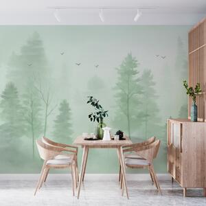 Tapet pădure aeriană în stil acuarelă, în tonuri de verde, Fototapet Natură, w04872v1 : Uwalls.ro