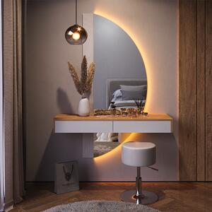 SEM236 - Set Masa toaleta, 120 cm, cosmetica machiaj, oglinda LED, masuta vanity cu sau fara scaun - Alb-Maro