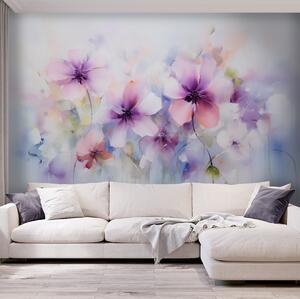 Tapet Flori de primăvară pictate în acuarelă în nuanțe de roz și violet, Fototapet Flori, w09502 : Uwalls.ro