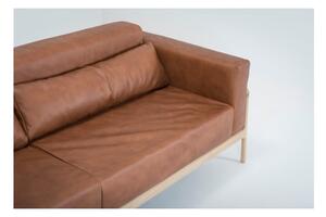 Canapea din piele bovină cu structură din lemn masiv de stejar Gazzda Fawn, 240 cm, maro cognac