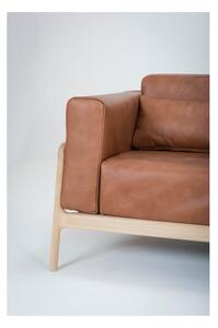 Canapea din piele bovină cu structură din lemn masiv de stejar Gazzda Fawn, 210 cm, maro cognac
