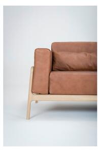 Canapea din piele bovină cu structură din lemn masiv de stejar Gazzda Fawn, 240 cm, maro cognac