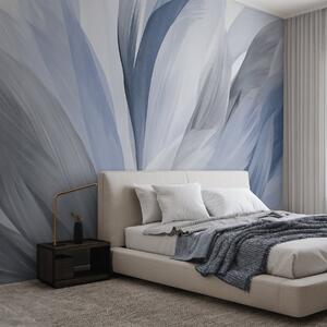 Tapet Pene abstracte texturate în albastru, alb și gri și diverse nuanțe, suprapuse pe un fundal alb, Fototapet Abstract, w09531v1 : Uwalls.ro