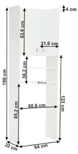 Dulap pentru masina de spalat NATALI alb, 64x32x190 cm