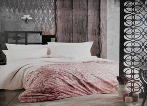 Lenjerie de pat cu 4 Piese pentru pat dublu, Bumbac Ranforce , Imprimeu floral, caramiziu/bej