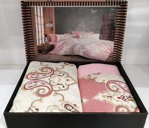 Lenjerie de pat cu 4 Piese pentru pat dublu, Bumbac Ranforce , Imprimeu crem/roz
