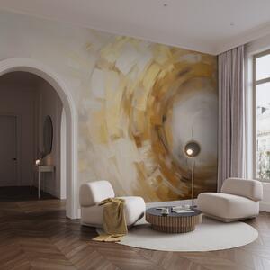 Tapet Imitare de pictură abstractă cu pensule circulare texturate în galben și alb, creând o senzație de, Fototapet Abstract, w09558 : Uwalls.ro