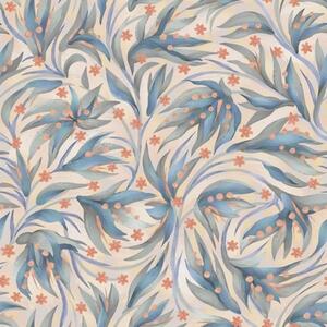 Tapet Frunziș albastru abstract cu flori de coral, Tapet flori, a00852 : Uwalls.ro