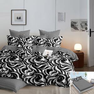 Lenjerie de pat, 1 persoană, finet, 160x200cm, cu elastic, 4 piese, alb negru gri, imprimeu tip zebra, LP621