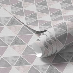 Tapet Model geometric triunghiular în tonuri de gri și pudră, Tapet abstract, a00920 : Uwalls.ro