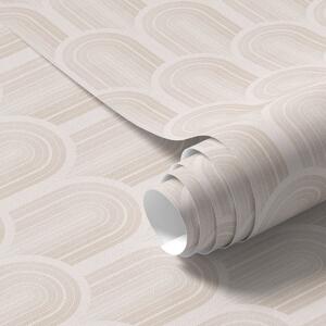 Tapet Rând de forme arcuite în dungi bej deschis, stil retro, Tapet abstract, a00923 : Uwalls.ro
