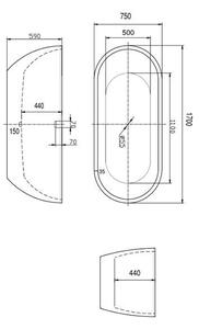 Cada freestanding Aurelia, 170 cm, ovală, alb