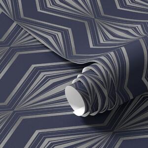 Tapet Diamante geometrice în formă de raze pe un fundal albastru închis, Tapet abstract, a00925 : Uwalls.ro