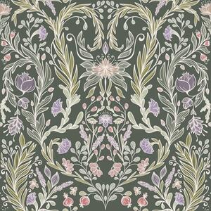 Tapet Ornament floral simetric pe fond verde închis, Tapet flori, a00928 : Uwalls.ro