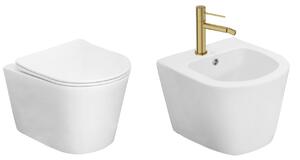 Set vas WC și bideu suspendat alb, Fluminia, Clementina, baterie LaVita, Verdi, fără ventil, brushed gold