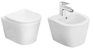 Set vas WC și bideu suspendat alb, Fluminia, Clementina, baterie Hansgrohe, Vernis Shape, cu ventil pop-up, crom