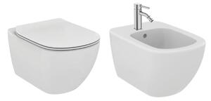 Set vas WC cu spălare AquaBlade si bideu suspendat, Ideal Standard alb, baterie Ceraline, cu ventil Pop-Up, crom