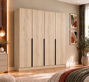 Dulap Vento 4 usi, 200x50x200 cm, Stejar Sonoma, manere negre, Pal 18 mm