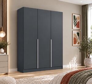 Dulap Vento 3 usi, 150x50x200 cm, Antracit, manere argintii, Pal 18 mm