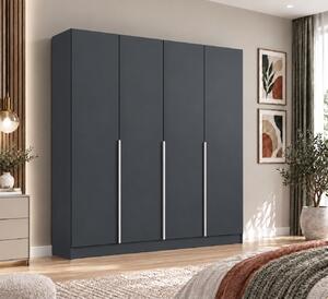 Dulap Vento 4 usi, 200x50x200 cm, Antracit, manere argintii, Pal 18 mm
