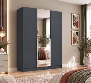 Dulap Vento 3 usi cu oglinda, 150x50x200 cm, Antracit, manere argintii, Pal 18 mm