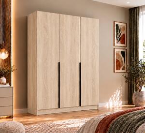 Dulap Vento 3 usi, 150x50x200 cm, Stejar Sonoma, manere negre, Pal 18 mm