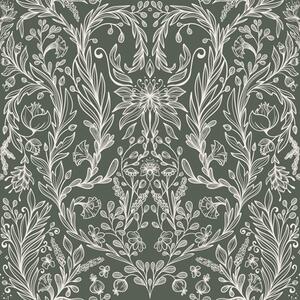 Tapet Model floral liniar pe fond verde închis, Tapet flori, a00929 : Uwalls.ro