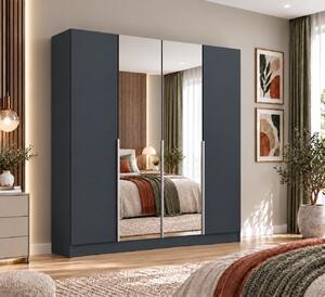 Dulap Vento 4 usi, 2 oglinzi, 200x50x200 cm, Antracit, manere argintii, Pal 18 mm