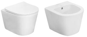Set vas WC și bideu suspendat, Fluminia, Clementina, alb