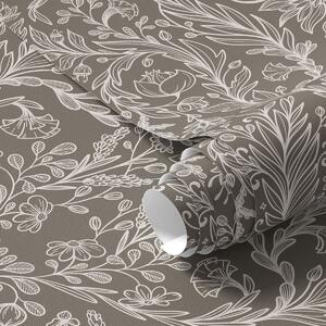 Tapet Model botanic monocromatic pe fond maro cald, Tapet flori, a00929v2 : Uwalls.ro