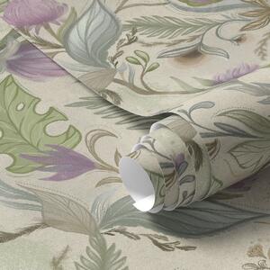 Tapet Muguri de liliac și verdeață delicată pe fond crem, Tapet flori, a00930v2 : Uwalls.ro