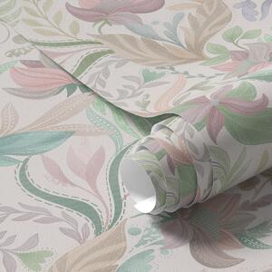 Tapet Flori și frunze delicate în culori pastelate pe un fundal deschis, Tapet flori, a00931 : Uwalls.ro