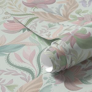 Tapet Modele florale pastelate pe un fundal mentă deschis, Tapet flori, a00931v1 : Uwalls.ro