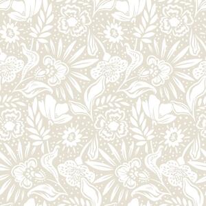 Tapet Ornament floral liniar alb pe fond bej, Tapet flori, a00956 : Uwalls.ro