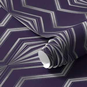 Tapet Fundal violet intens cu diamante și linii zigzagate gri, Tapet abstract, a00974v1 : Uwalls.ro
