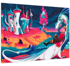 Tablou - Prinț și prințesa cu dragon (70x50 cm)