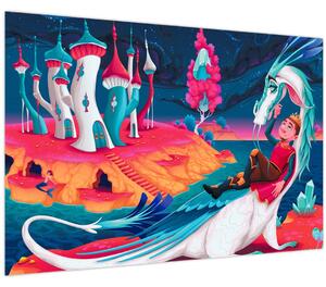 Tablou - Prinț și prințesa cu dragon (90x60 cm)
