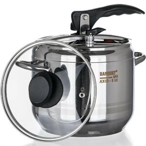 Oală sub presiune Banquet AXIO cu capac din sticlă, 5 l