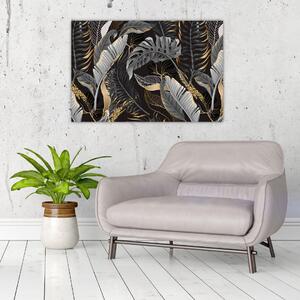 Tablou - Frunze tropicale, Galben - auriu (90x60 cm)