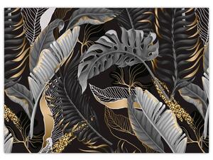 Tablou - Frunze tropicale, Galben - auriu (70x50 cm)