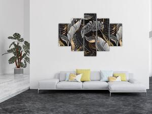 Tablou - Frunze tropicale, Galben - auriu (150x105 cm)