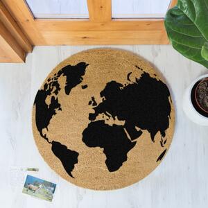 Covoraș intrare rotund fibre de cocos Artsy Doormats Globe, ⌀ 70 cm, negru