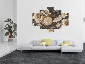 Tablou - Flori aurii pe fundal întunecat (150x105 cm)