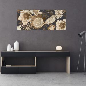 Tablou - Flori aurii pe fundal întunecat (120x50 cm)