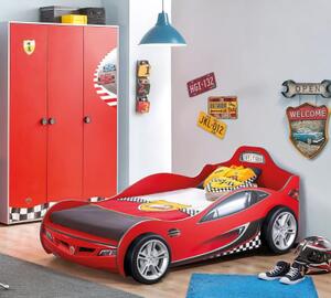 Set mobilier camera baieti Race Cup Pat masina Coupe Rosu 90x190 cm, dulap 3 usi si birou