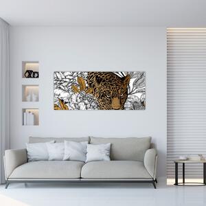 Tablou - Leopard între flori (120x50 cm)