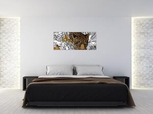 Tablou - Leopard între flori (120x50 cm)