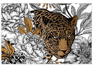 Tablou - Leopard între flori (90x60 cm)